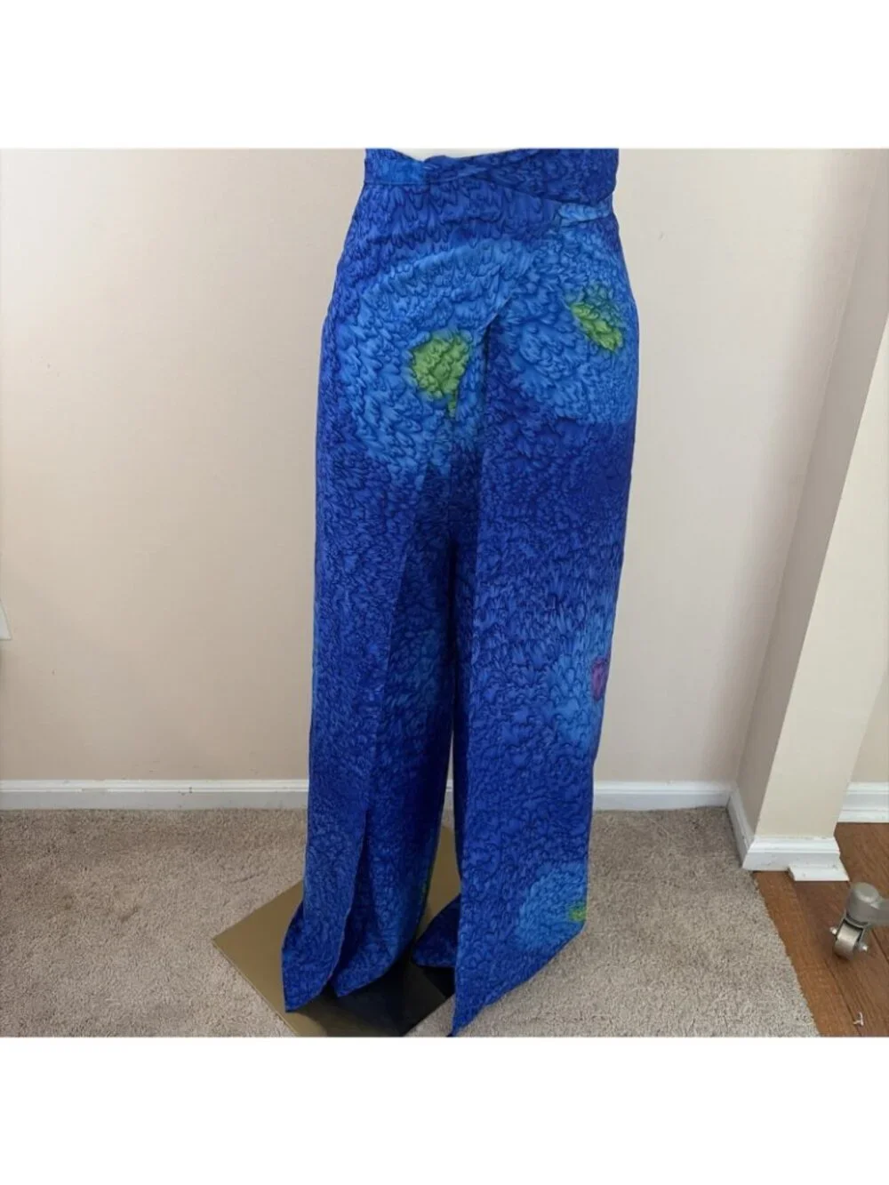 Caribbean Beach Pants Wide Leg Loose Fit Free Size Blue Tie Waist Tropical Tiki